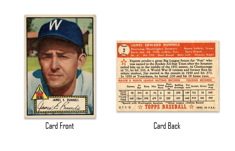 1952 Topps James Runnels rookie card #2