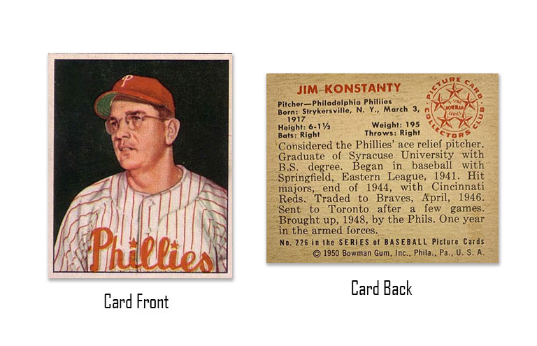 1950 Bowman baseball Jim Konstanty rookie card