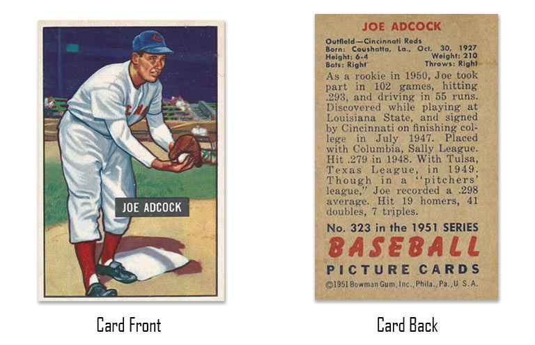 1951 Bowman Joe Adcock rookie card #323