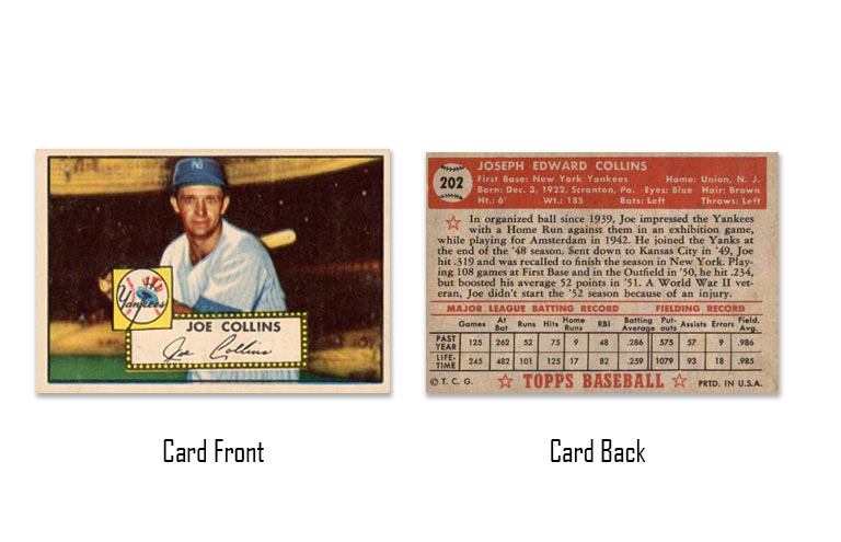 1952 Topps Joe Collins Rookie Card #202