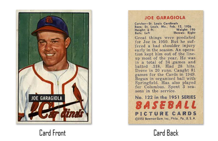 1951 Bowman Joe Garagiola rookie card