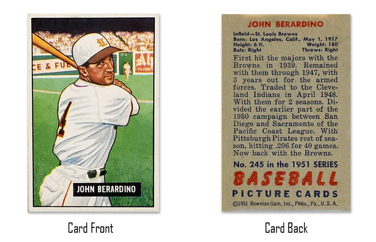 1951 Bowman John Beradino rookie card #245
