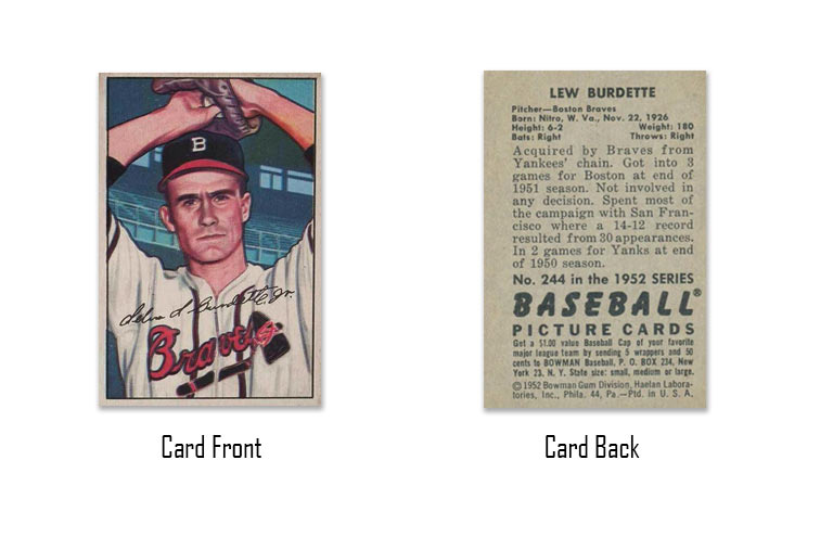 1952 Bowman Lew Burdette Rookie Card #244