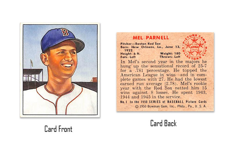 1950 Bowman baseball Mel Parnell rookie card