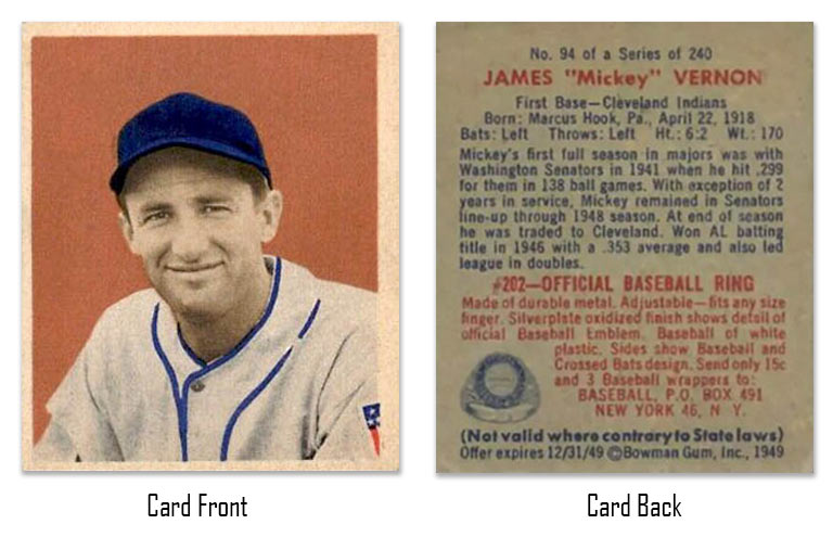 1949 Bowman Mickey Vernon baseball card