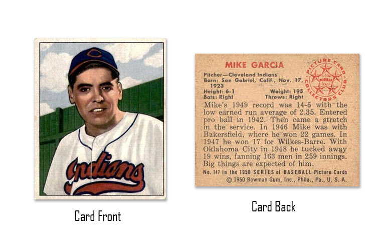 1950 Bowman baseball Mike Garcia rookie card