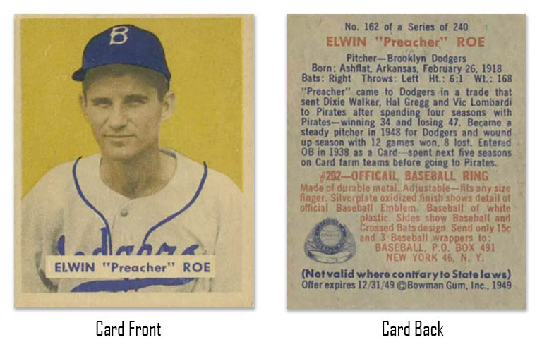 1949 Bowman Preacher Roe baseball card