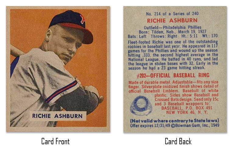 1949 Bowman Richie Ashburn baseball card