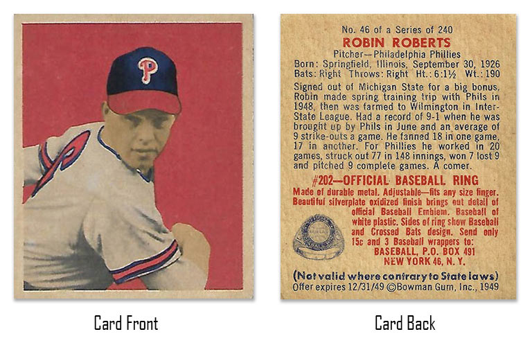 1949 Bowman Robin Roberts baseball card
