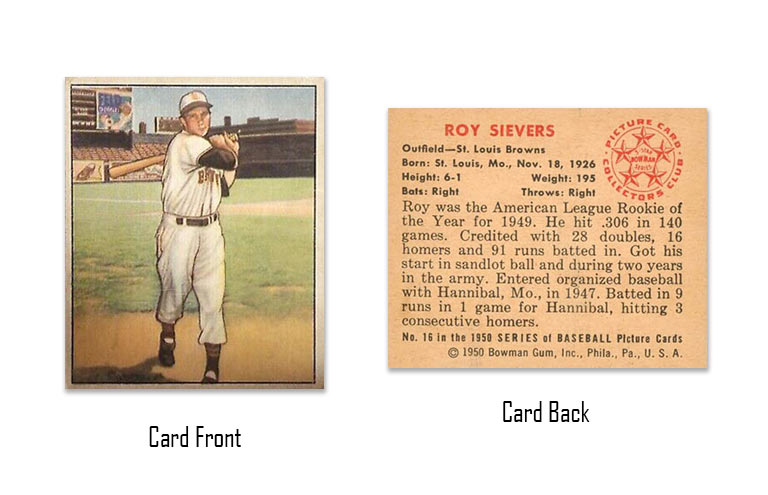 1950 Bowman baseball Roy Sievers rookie card