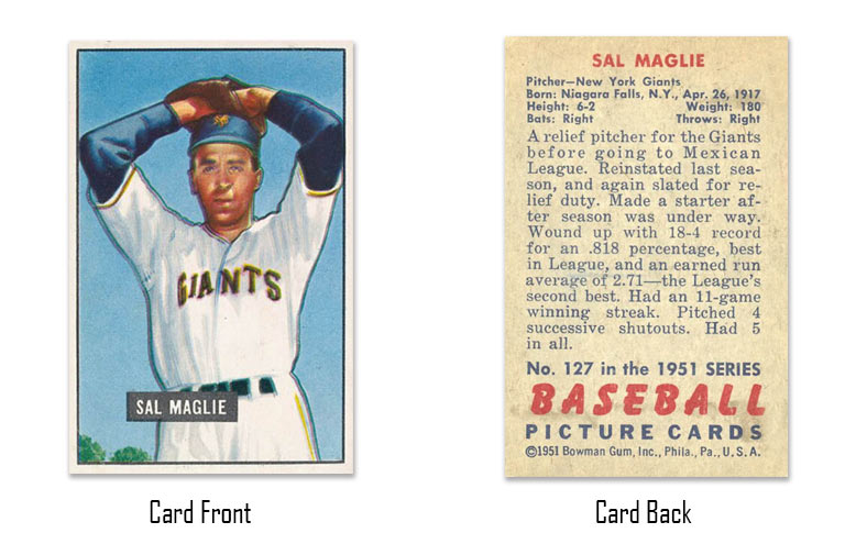 1951 Bowman Sal Maglie rookie card