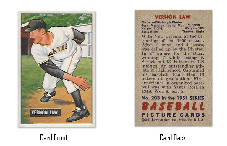 1951 Bowman Vernon Law rookie Card #203