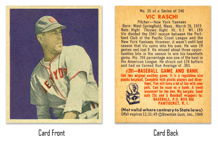 1949 Bowman Vic Raschi baseball card