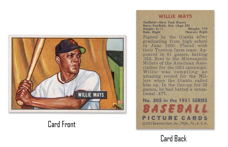 1951 Bowman Willie Mays rookie card #305