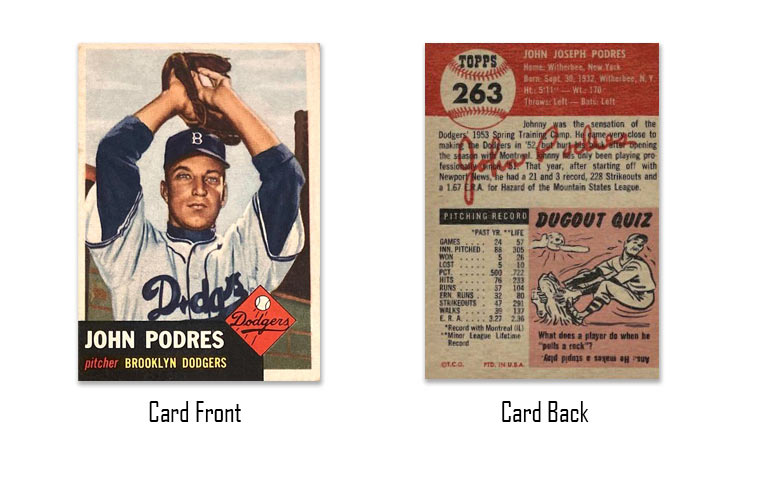 1953 Topps Johnny Podres rookie card