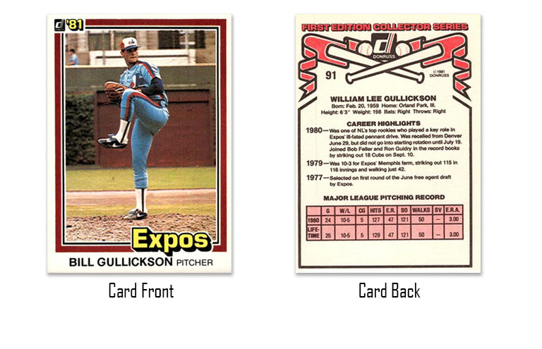 1981 Donruss Bill Gullickson rookie card