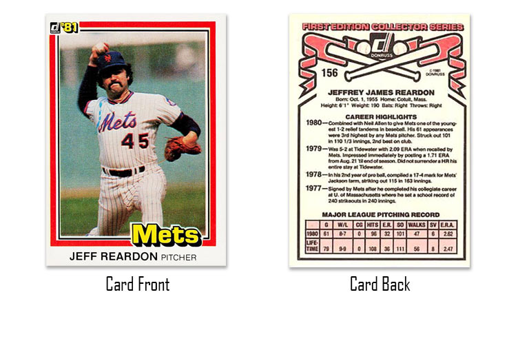 1981 Donruss Jeff Reardon rookie card