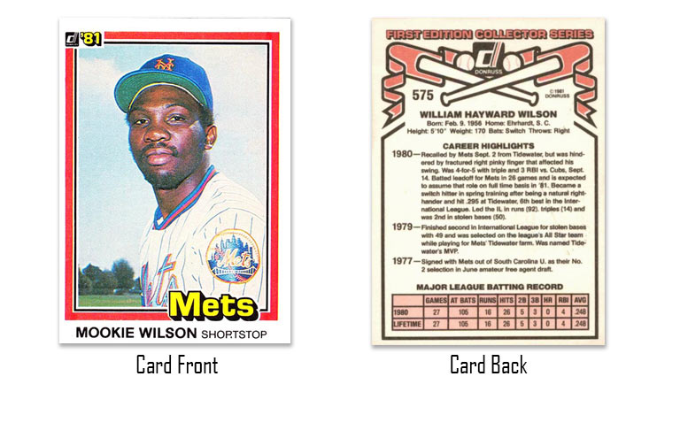 1981 Donruss Mookie Wilson rookie card