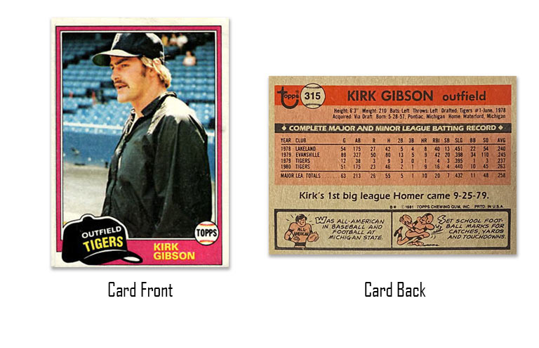 1981 Topps Kirk Gibson rookie card