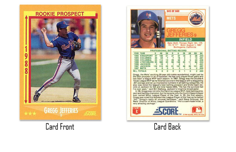 1988 Score Gregg Jefferies rookie card