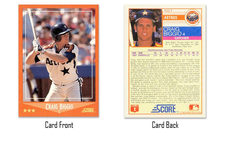 1988 Score Traded Craig Biggio rookie card