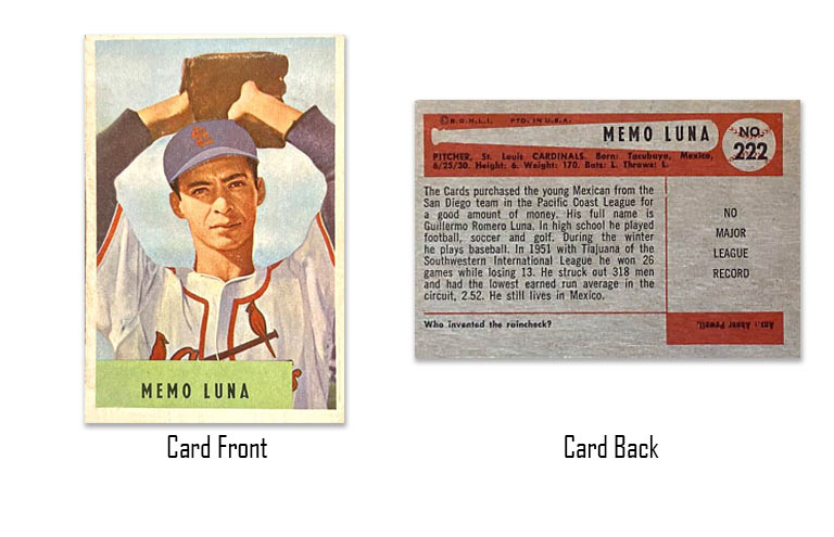 1954 Bowman Memo Luna rookie card