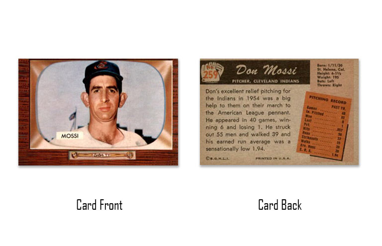 1955 Bowman baseball Don Mossi rookie card
