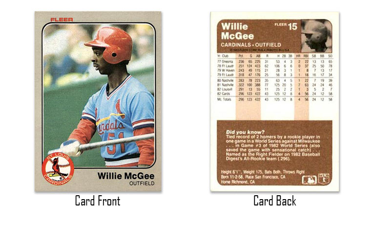 1983 Fleer baseball Willie McGee rookie card