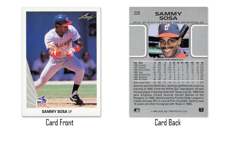 1990 Leaf baseball Sammy Sosa rookie card