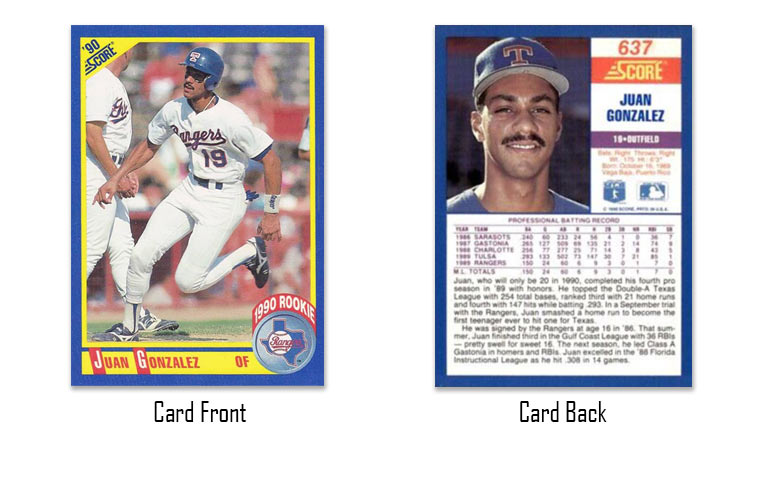 1990 Score Juan Gonzalez rookie card