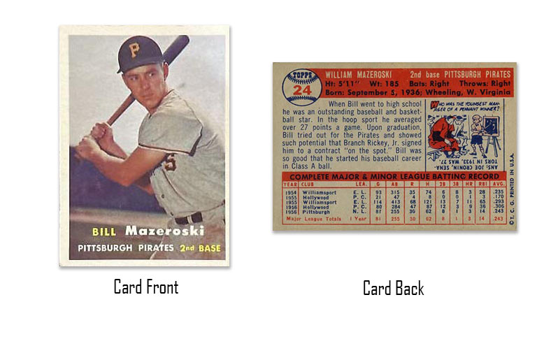 1957 Topps baseball Bill Mazeroski rookie card