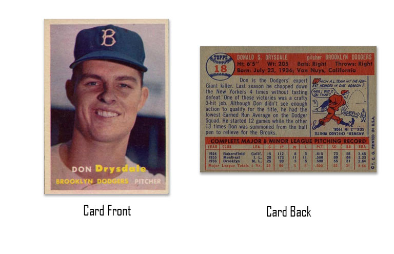 1957 Topps Baseball Don Drysdale rookie card