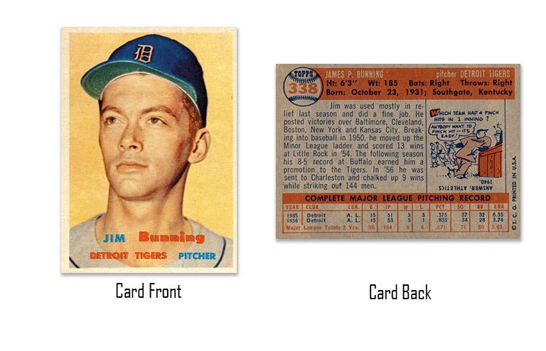 1957 Topps baseball Jim Bunning rookie card