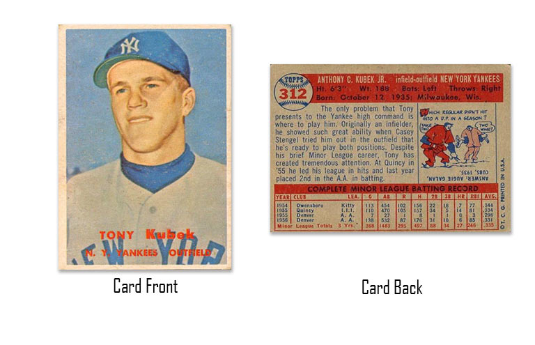 1957 Topps baseball Tony Kubek rookie card