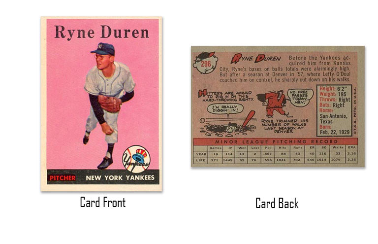 1958 Topps baseball Ryne Duren rookie card