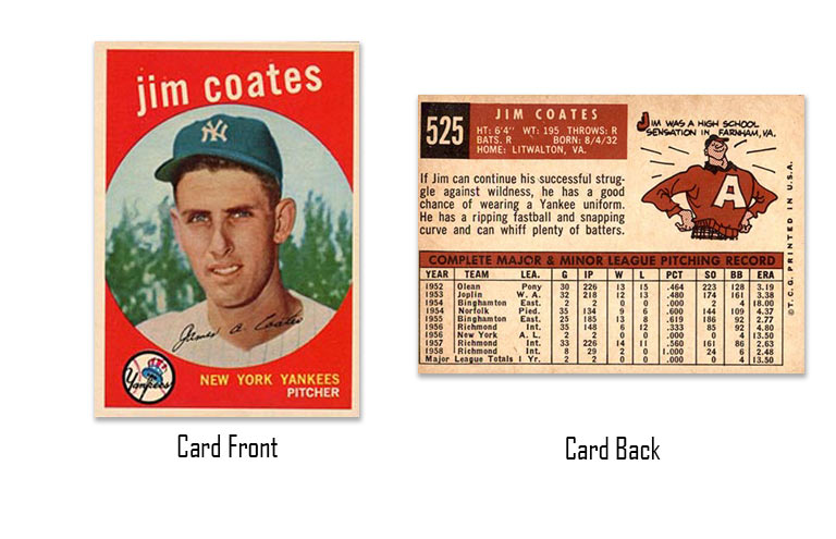 1959 Topps baseball Jim Coates rookie card