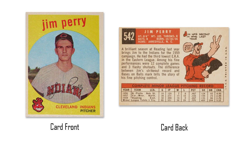 1959 Topps baseball Jim Perry rookie card