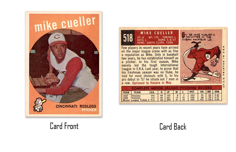 1959 Topps baseball Mike Cuellar rookie card