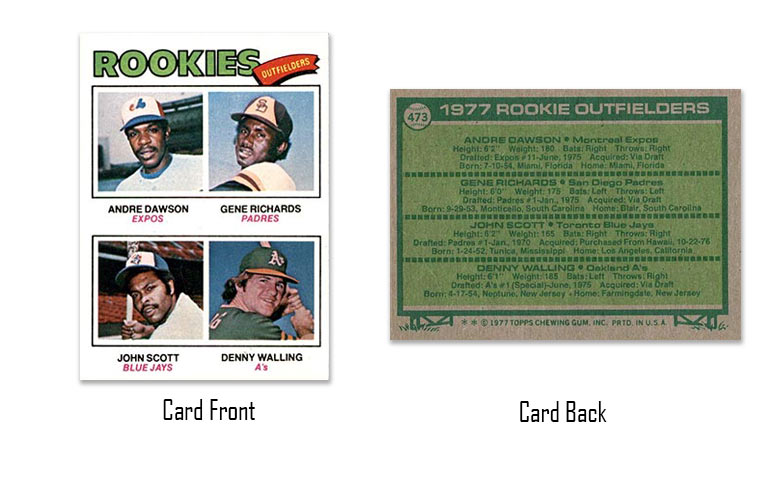 1977 Topps baseball Andre Dawson rookie outfielders card