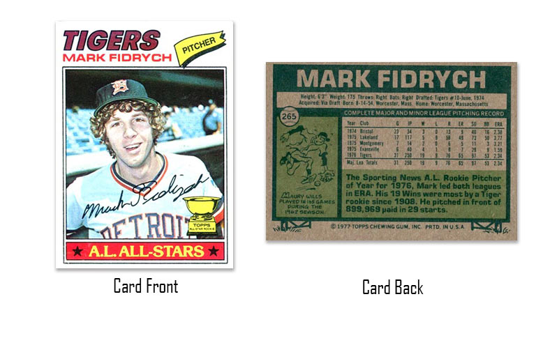 1977 Topps baseball Mark Fidrych rookie card