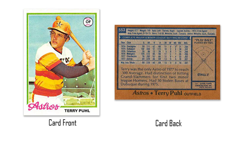 1978 Topps baseball Terry Puhl rookie card