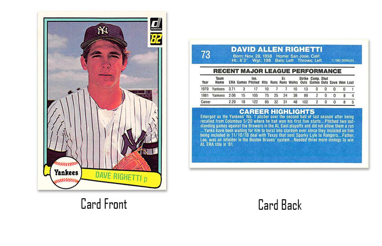 1982 Donruss Dave Righetti rookie card