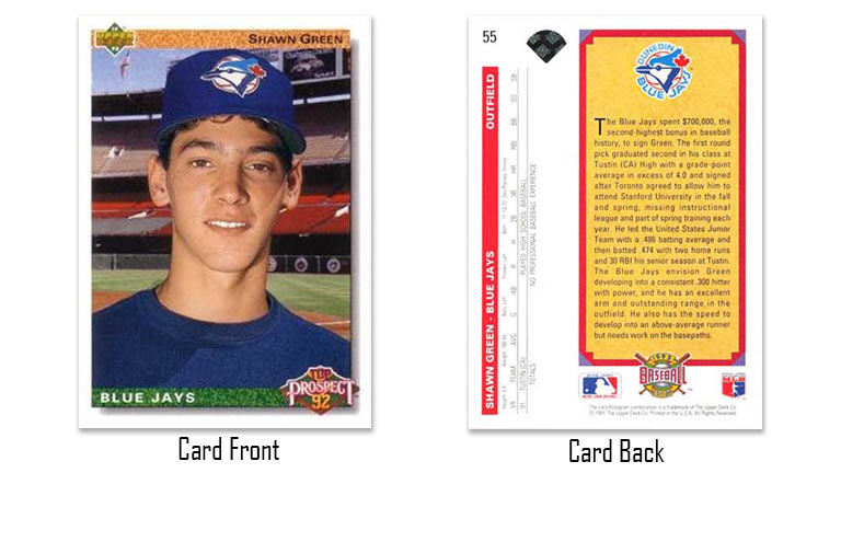 1992 Upper Deck Shawn Green "Top Prospect" rookie card
