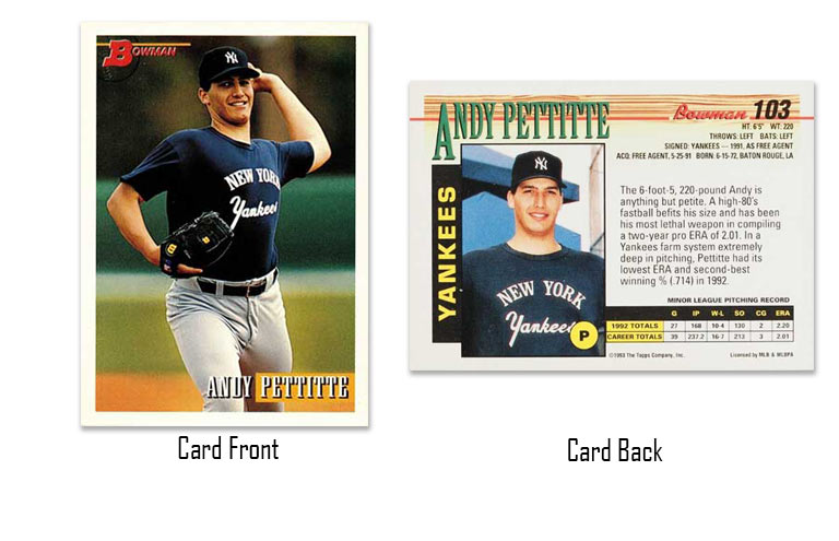 1993 Bowman baseball Andy Pettitte rookie card