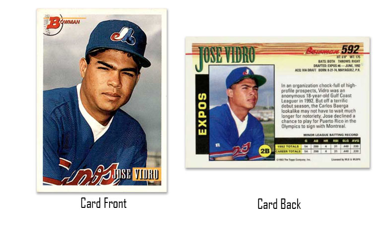 1993 Bowman baseball Jose Vidro rookie card