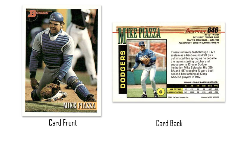 1993 Bowman baseball Mike Piazza rookie card