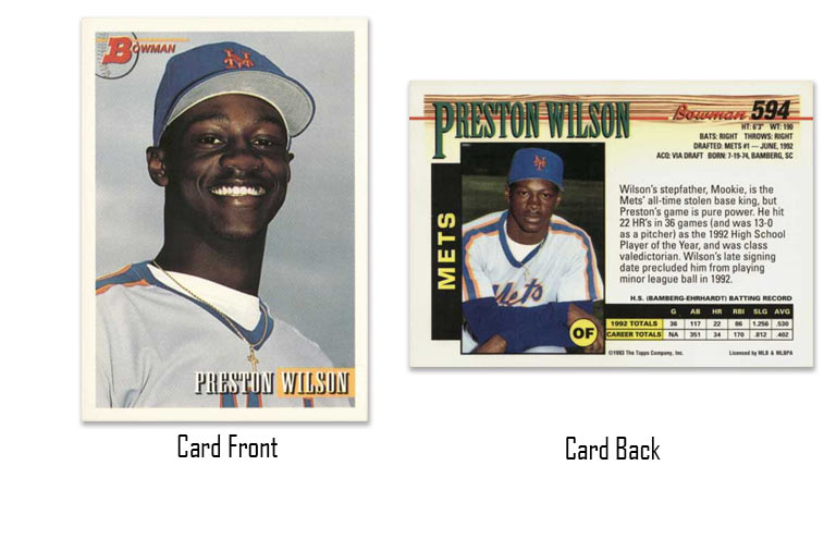 1993 Bowman baseball Preston Wilson rookie card