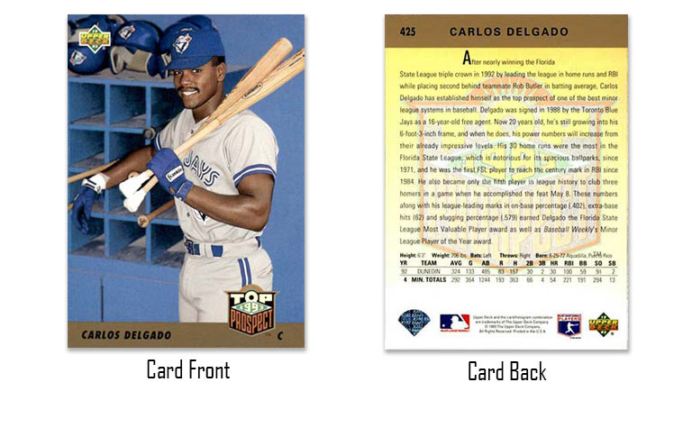 1993 Upper Deck baseball Carlos Delgado rookie card