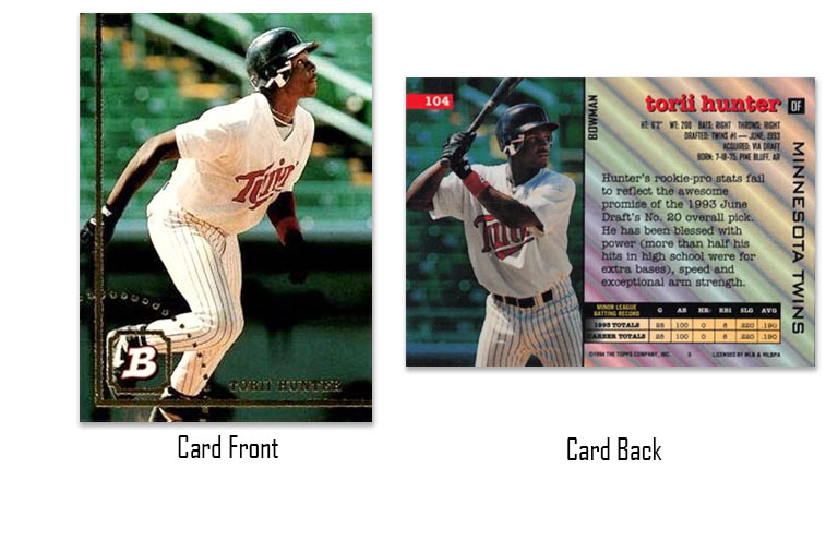 1994 Bowman baseball Torii Hunter rookie card
