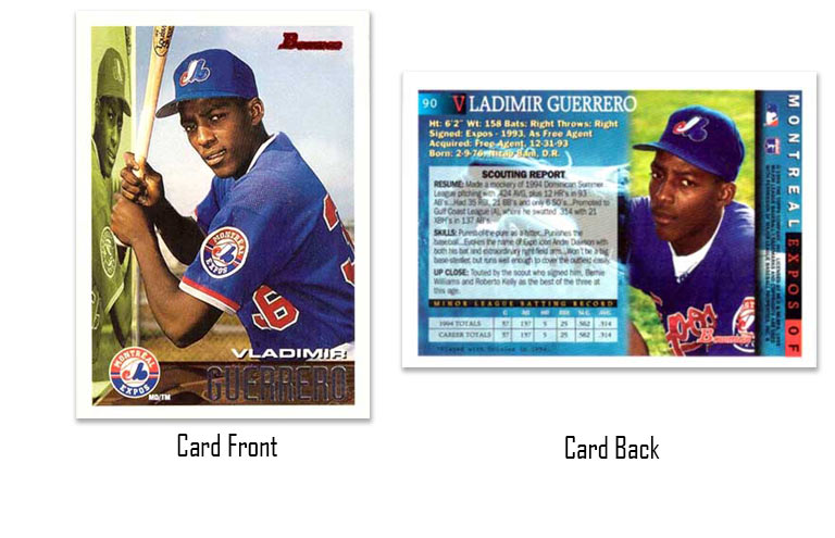 1995 Bowman baseball Vladimir Guerrero rookie card